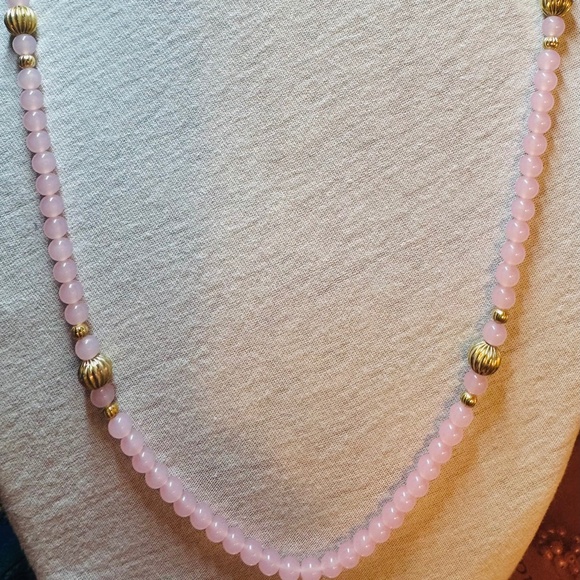 Pink Beads with Gold Tone Beads Necklace - Picture 1 of 5